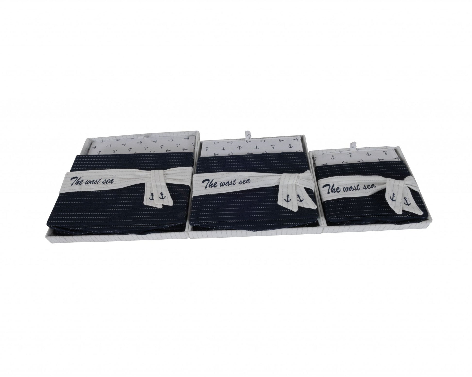 HomeRoots 11.5" x 12" x 8.5" White Blue Fabric Boxes With Cover Set of 3