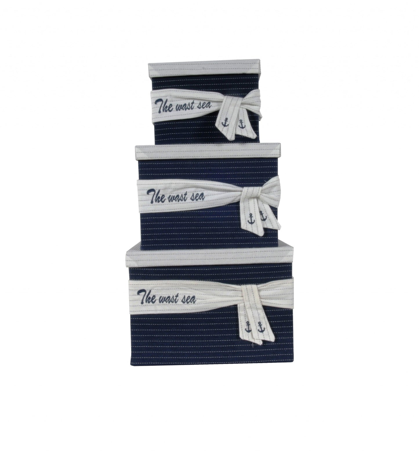 HomeRoots 11.5" x 12" x 8.5" White Blue Fabric Boxes With Cover Set of 3