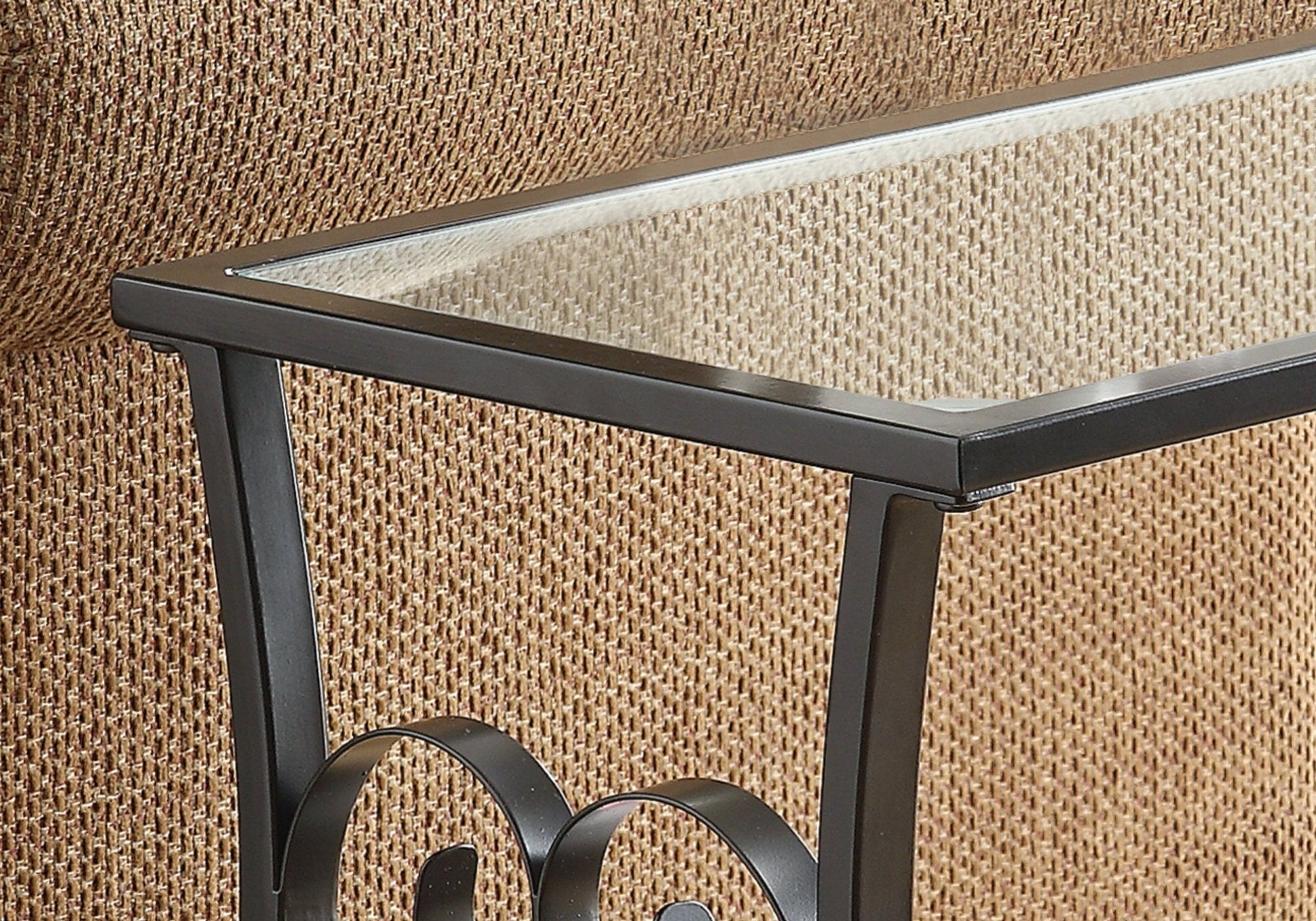 HomeRoots 11.5" x 18.5" x 21.75" Metal Tempered Glass Accent Table in Black Finish