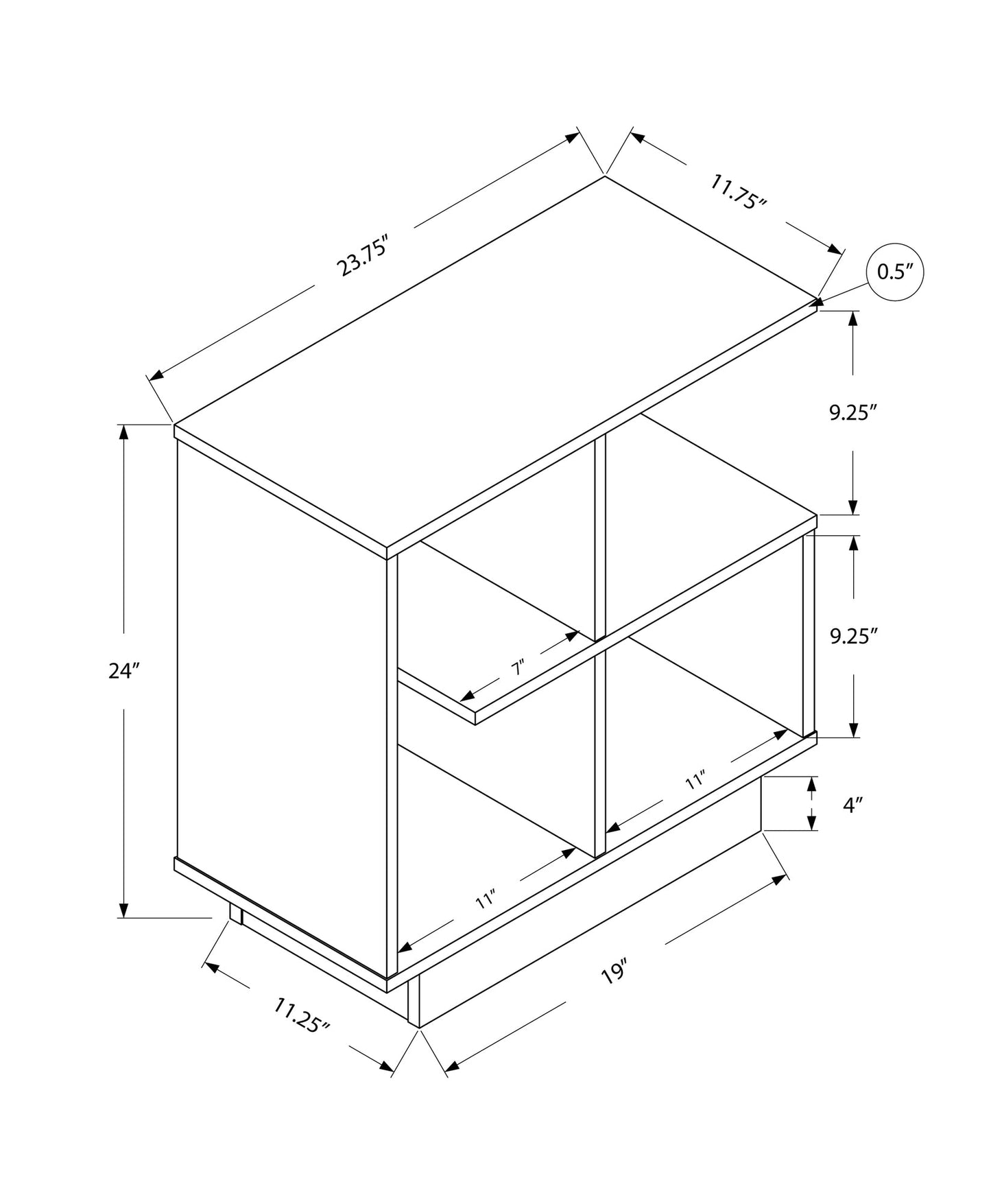 HomeRoots 11.5" x 23.5" x 24" Espresso Accent Table With 4 Open Shelves