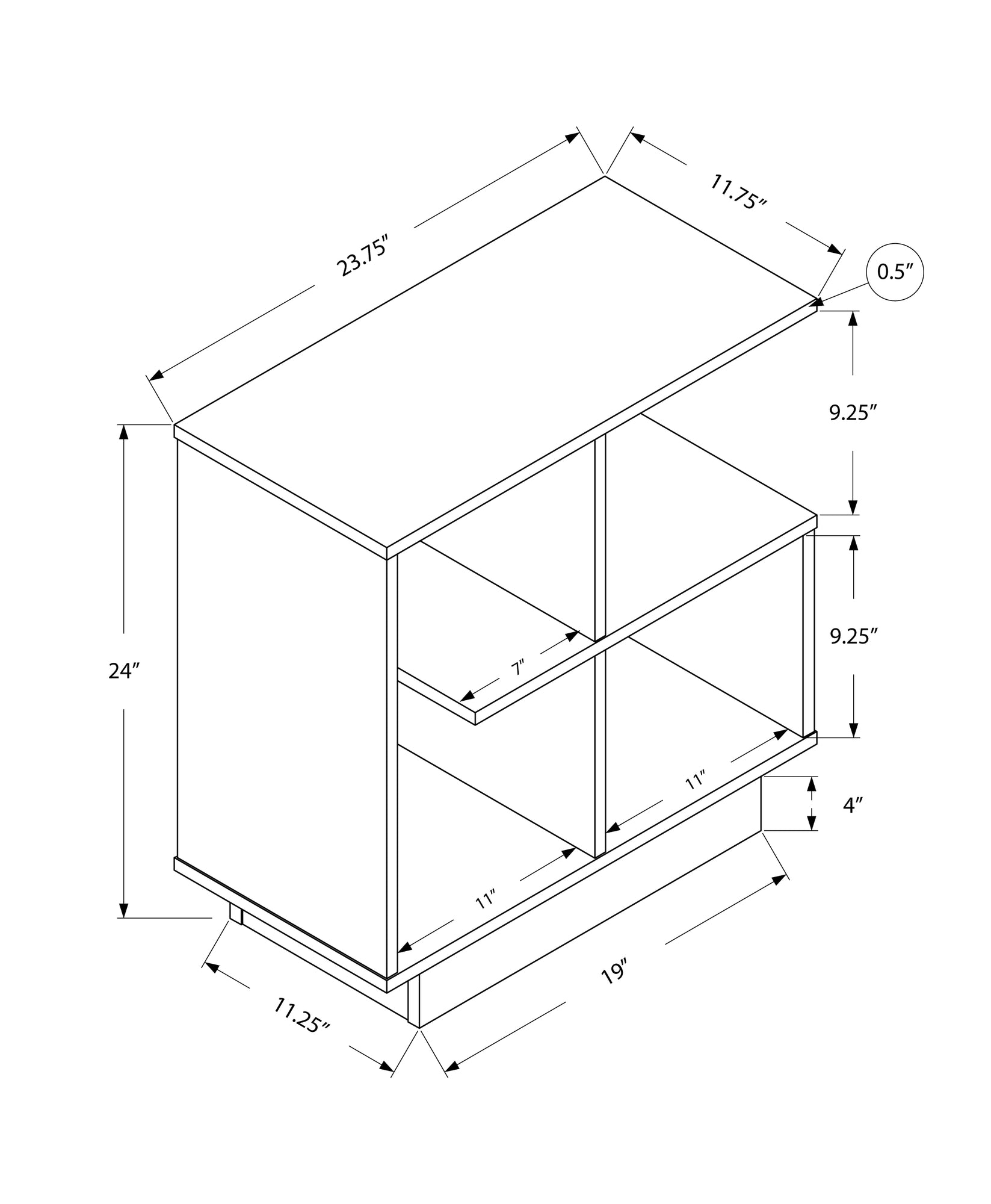 HomeRoots 11.5" x 23.5" x 24" Espresso Accent Table With 4 Open Shelves