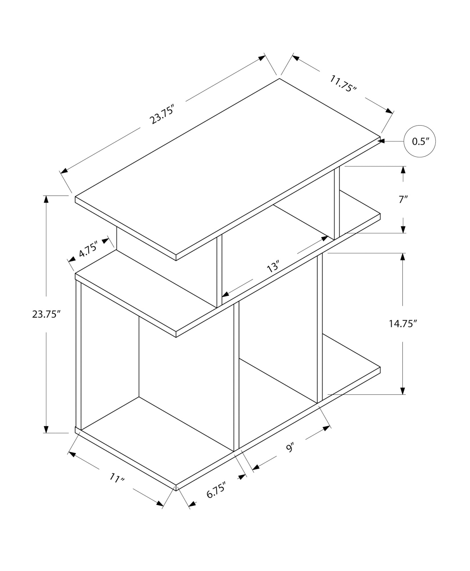 HomeRoots 11.75" x 23.75" x 23.75" Particle Board Laminate Accent Table With Black and Grey Finish