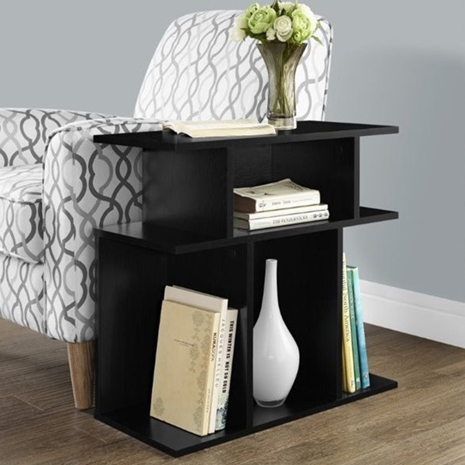 HomeRoots 11.75" x 23.75" x 23.75" Particle Board Laminate Accent Table in Black Finish