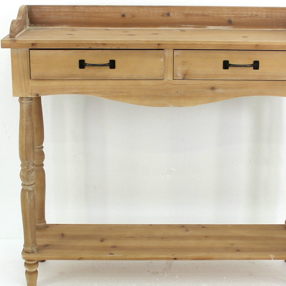 HomeRoots 11.75" x 42" x 38.5" Natural Rustic Unfinished Dressing End Table With 2 Drawers