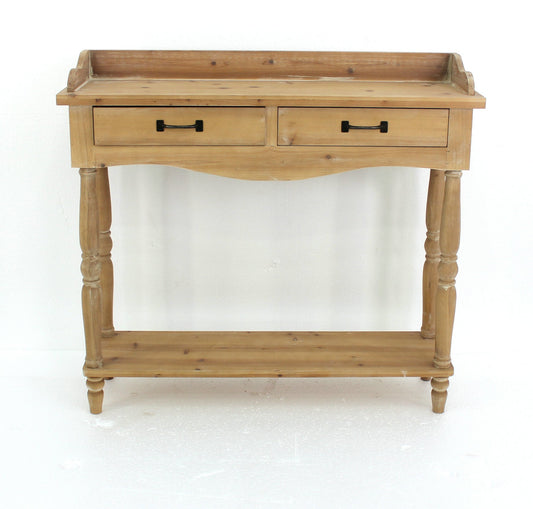 HomeRoots 11.75" x 42" x 38.5" Natural Rustic Unfinished Dressing End Table With 2 Drawers