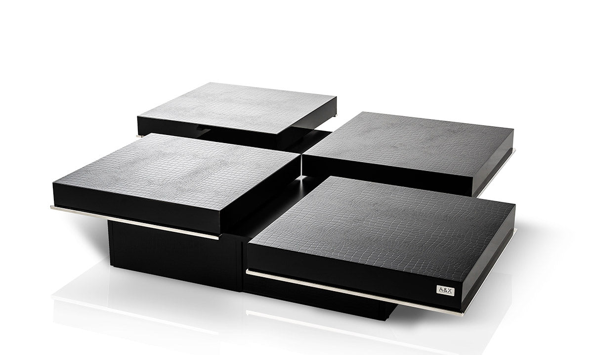 HomeRoots 12' Black Gloss Coffee Table with Pull Out Squares