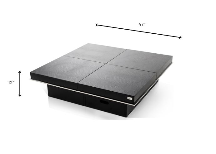 HomeRoots 12' Black Gloss Coffee Table with Pull Out Squares
