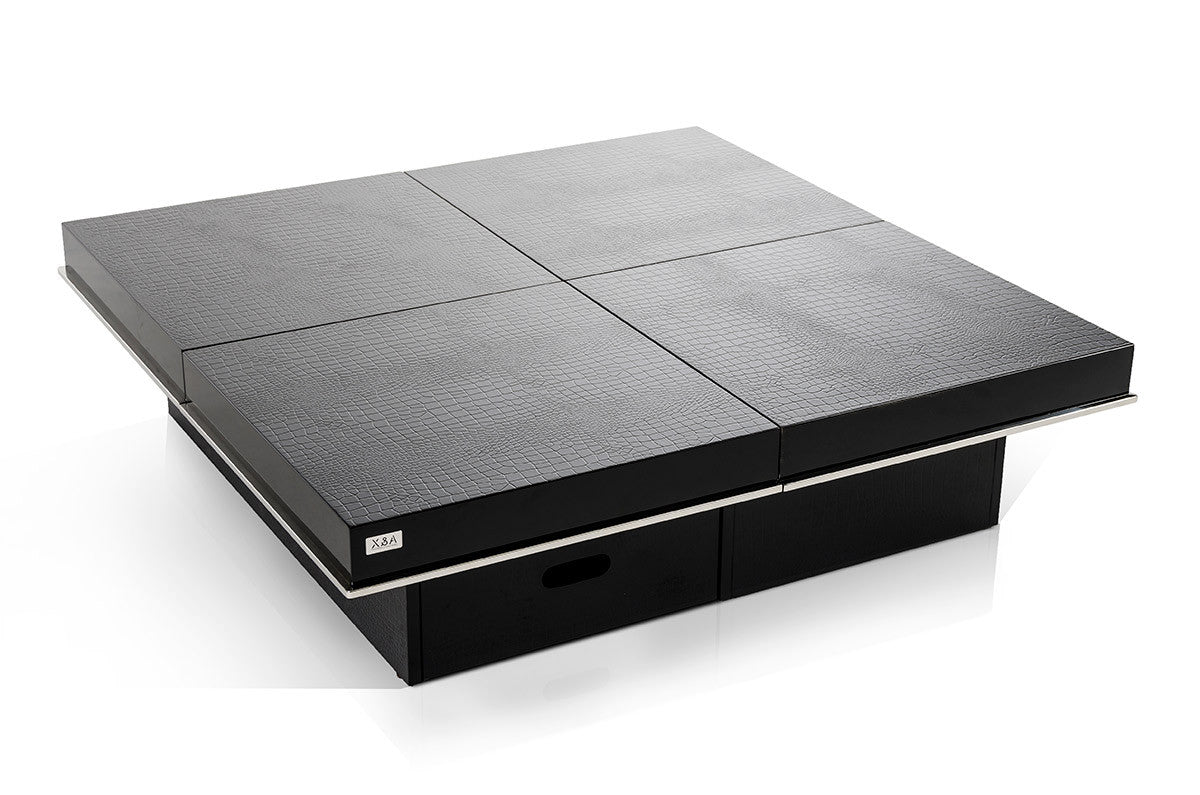 HomeRoots 12' Black Gloss Coffee Table with Pull Out Squares