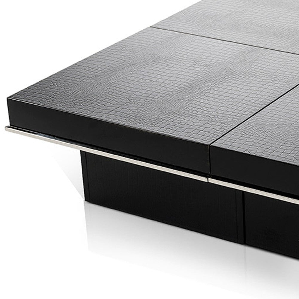 HomeRoots 12' Black Gloss Coffee Table with Pull Out Squares