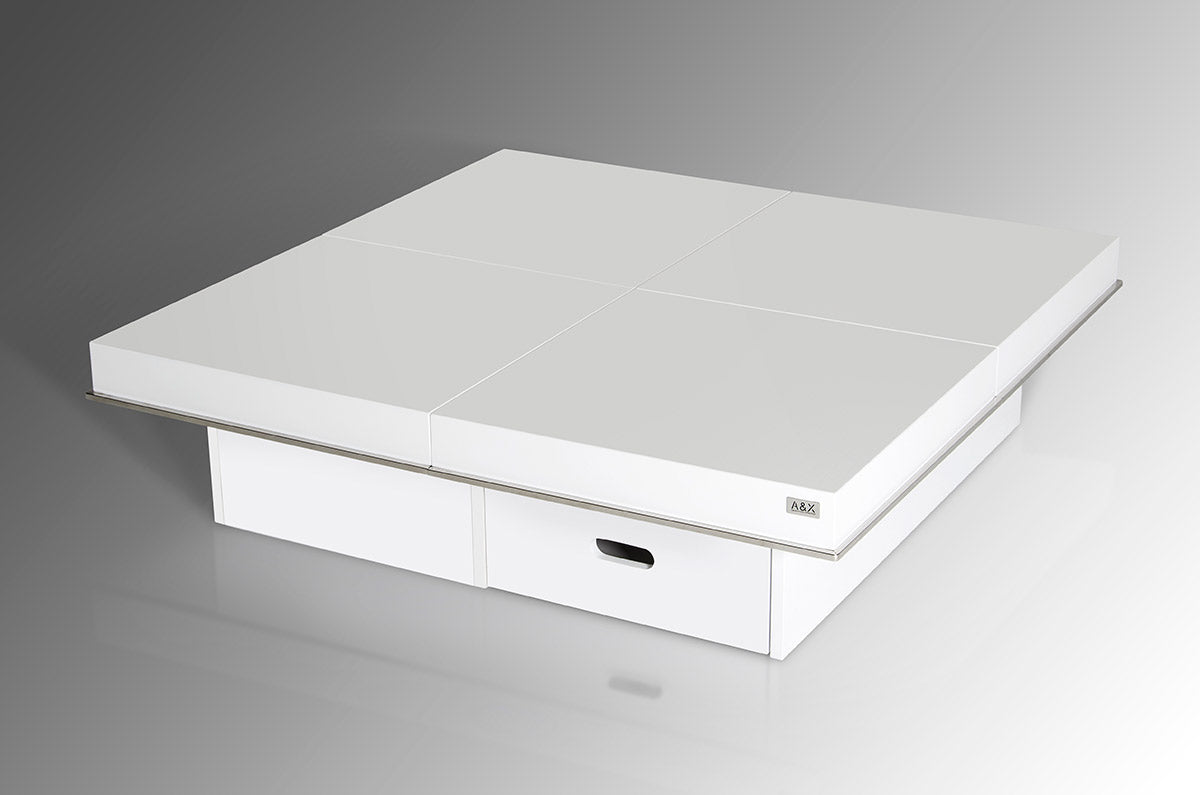 HomeRoots 12" Coffee Table with Pull Out Squares With White Gloss Finish
