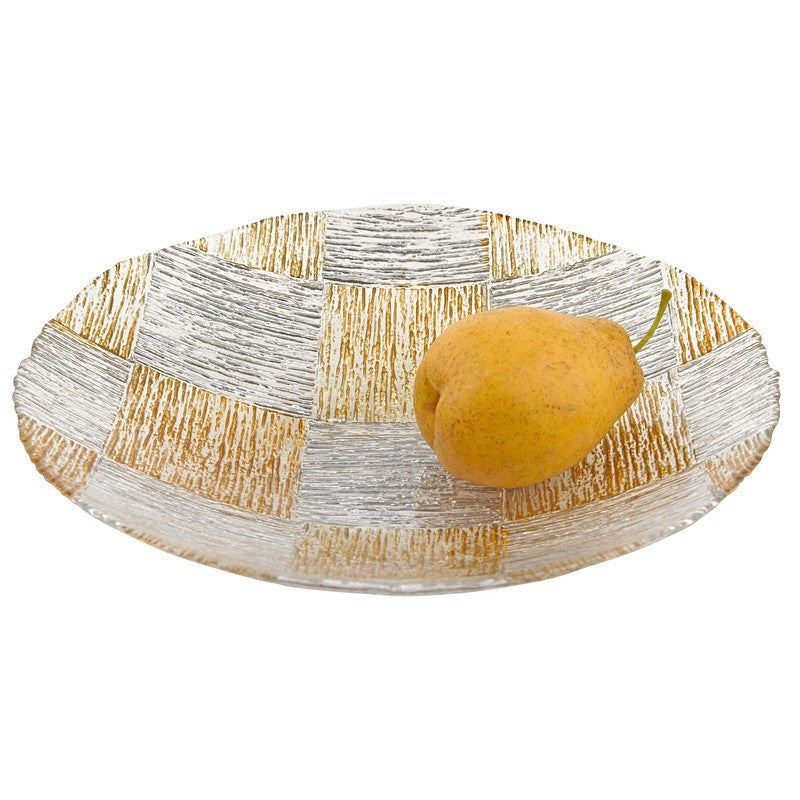 HomeRoots 12" Cubes Hand Decorated Glass Bowl With Silver and Gold Finish