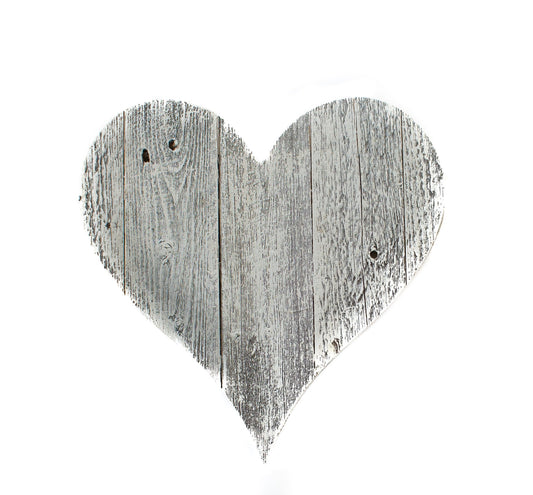 HomeRoots 12" Farmhouse White Wash Wooden Heart
