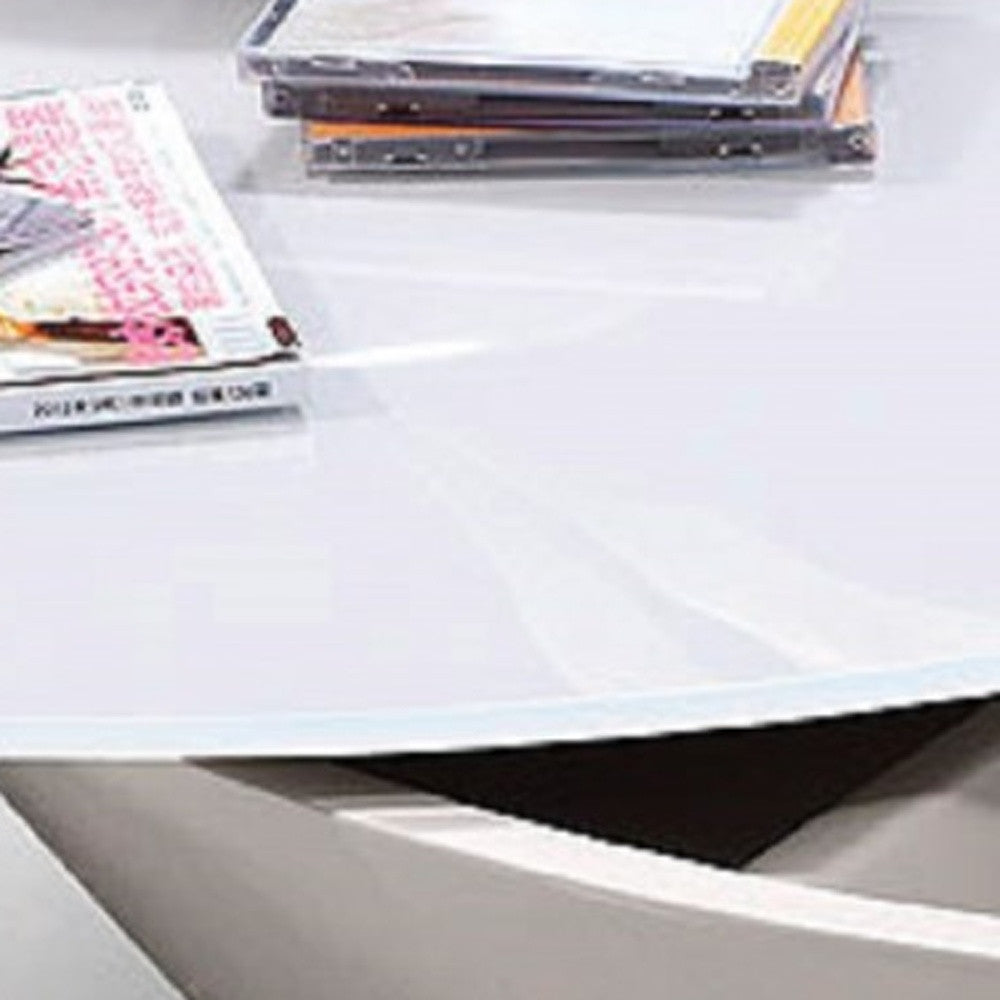 HomeRoots 12" Glass Coffee Table With Swivel Compartment in Grey Finish