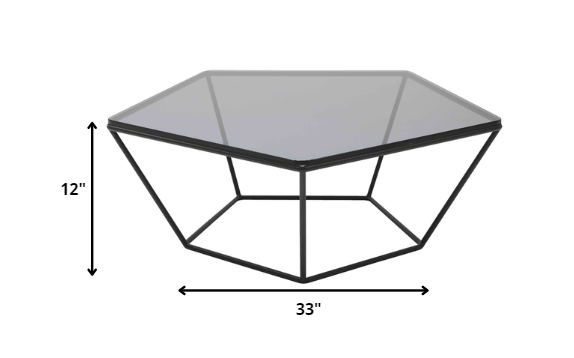 HomeRoots 12" Metal and Glass Coffee Table in Black Finish