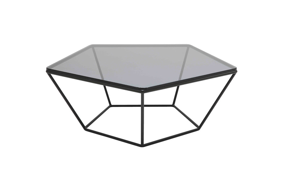 HomeRoots 12" Metal and Glass Coffee Table in Black Finish