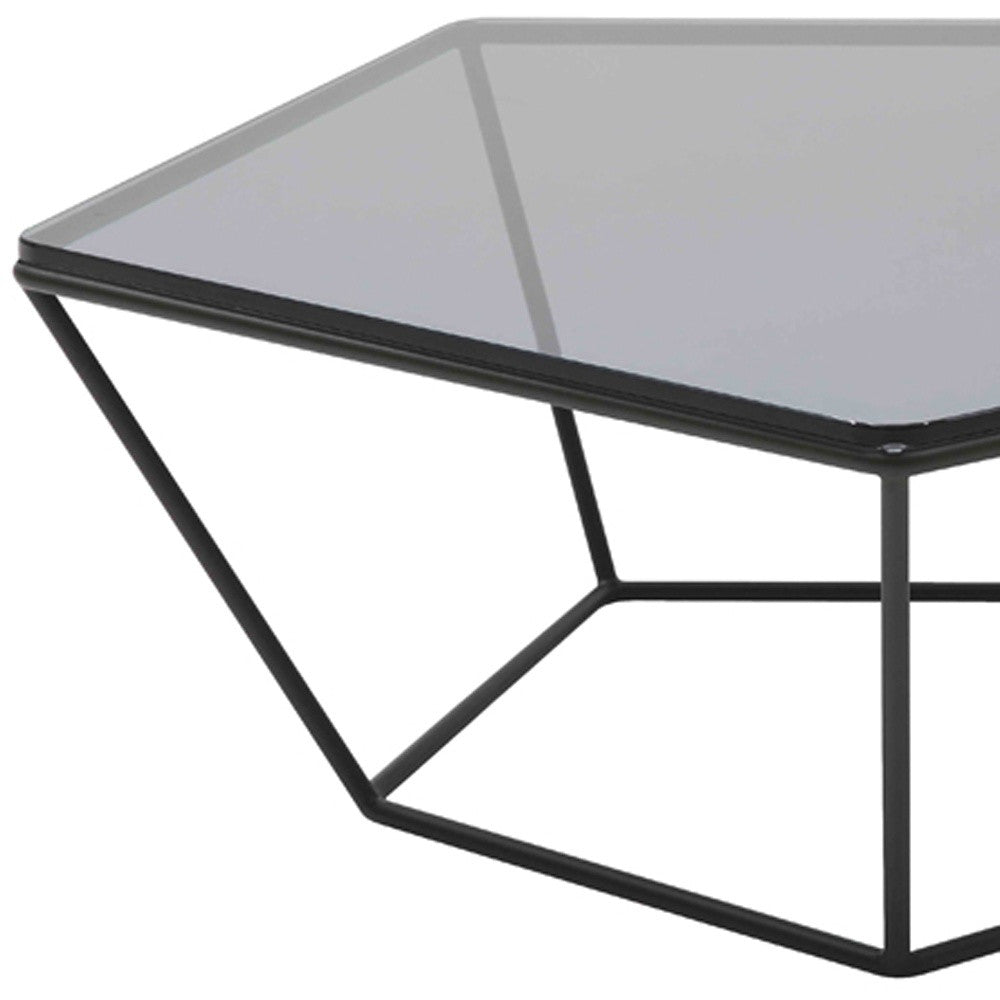 HomeRoots 12" Metal and Glass Coffee Table in Black Finish