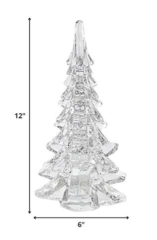 HomeRoots 12" Mouth Blown Clear Glass Christmas Tree Sculpture