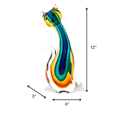 HomeRoots 12 Mouth Blown MultiColor Feline Art Glass