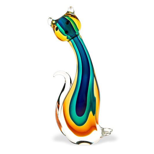HomeRoots 12 Mouth Blown MultiColor Feline Art Glass