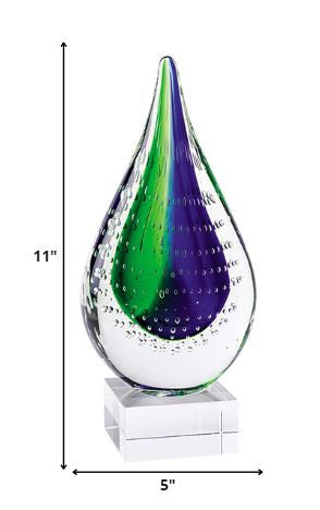 HomeRoots 12 Mouth Blown Teardrop Centerpiece on Crystal Base