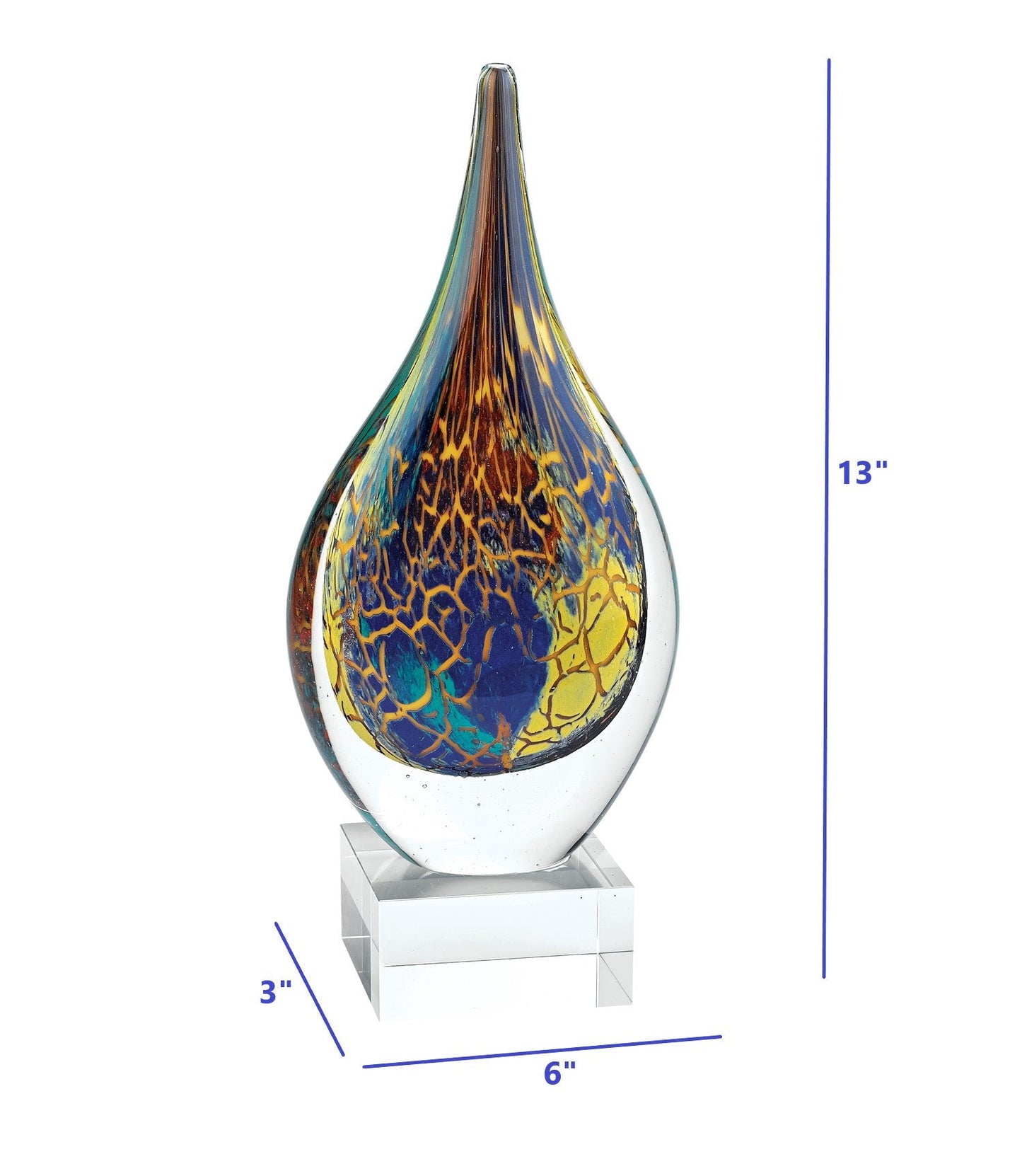 HomeRoots 12 MultiColor Art Glass Teardrop on Crystal Base