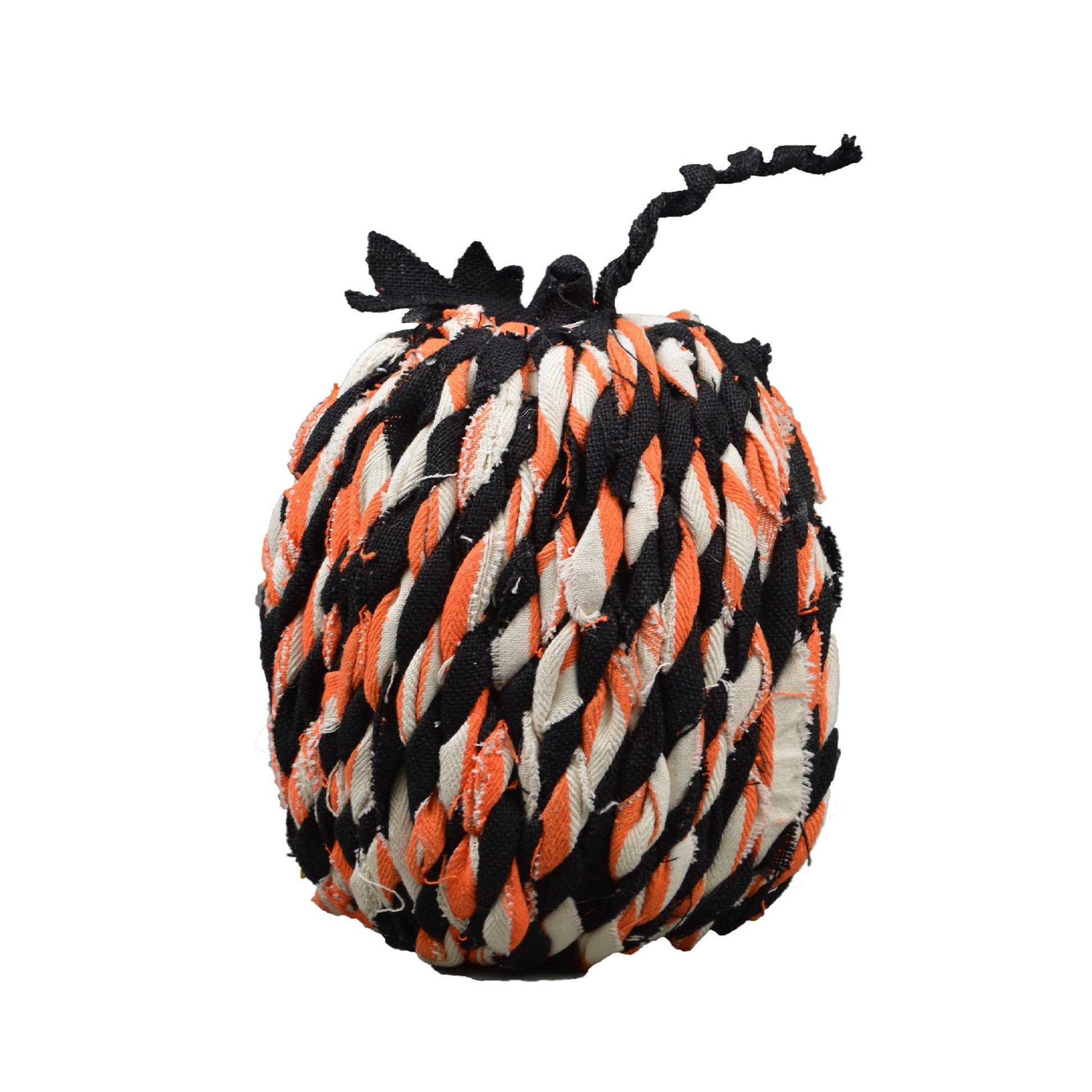 HomeRoots 12" Orange Black and White Twisted Burlap Rope Pumpkin Sculpture