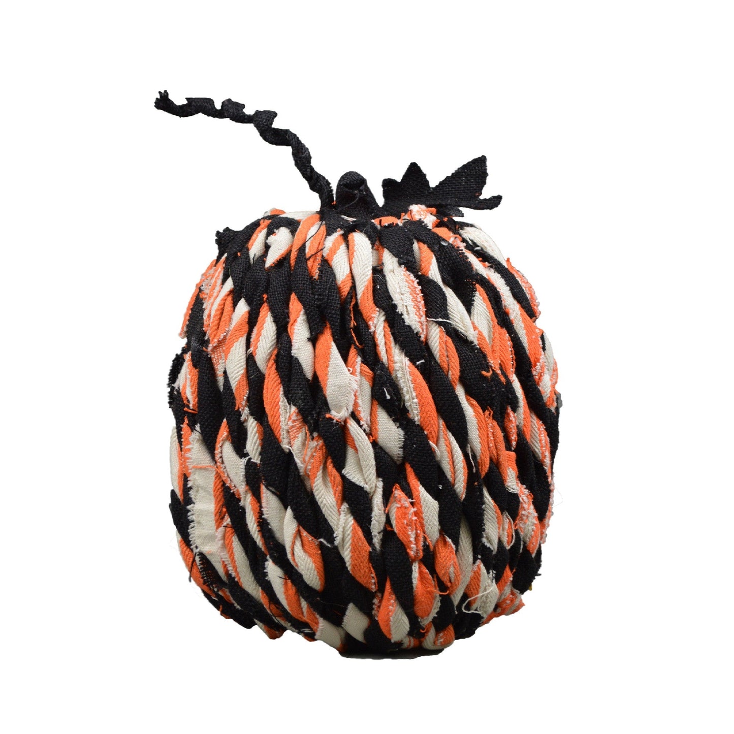 HomeRoots 12" Orange Black and White Twisted Burlap Rope Pumpkin Sculpture