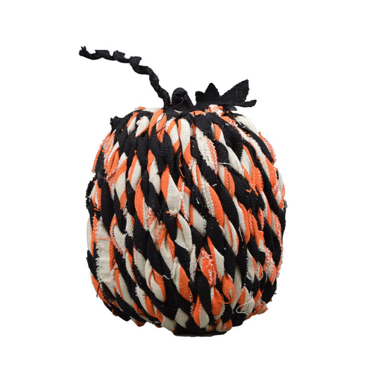HomeRoots 12" Orange Black and White Twisted Burlap Rope Pumpkin Sculpture