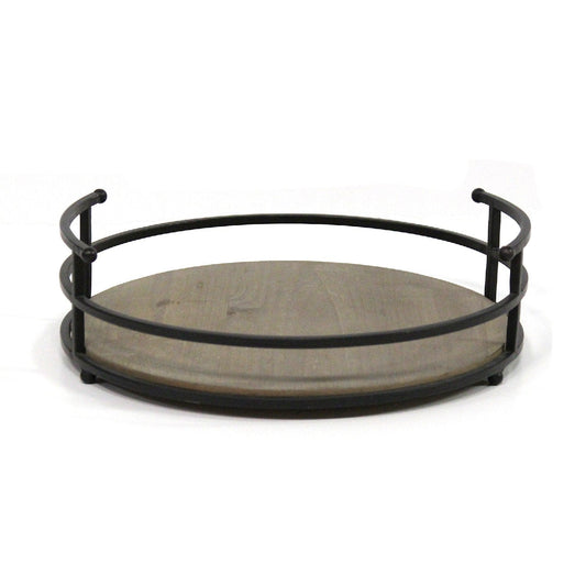 HomeRoots 12" Round Metal Frame & Wood Tray