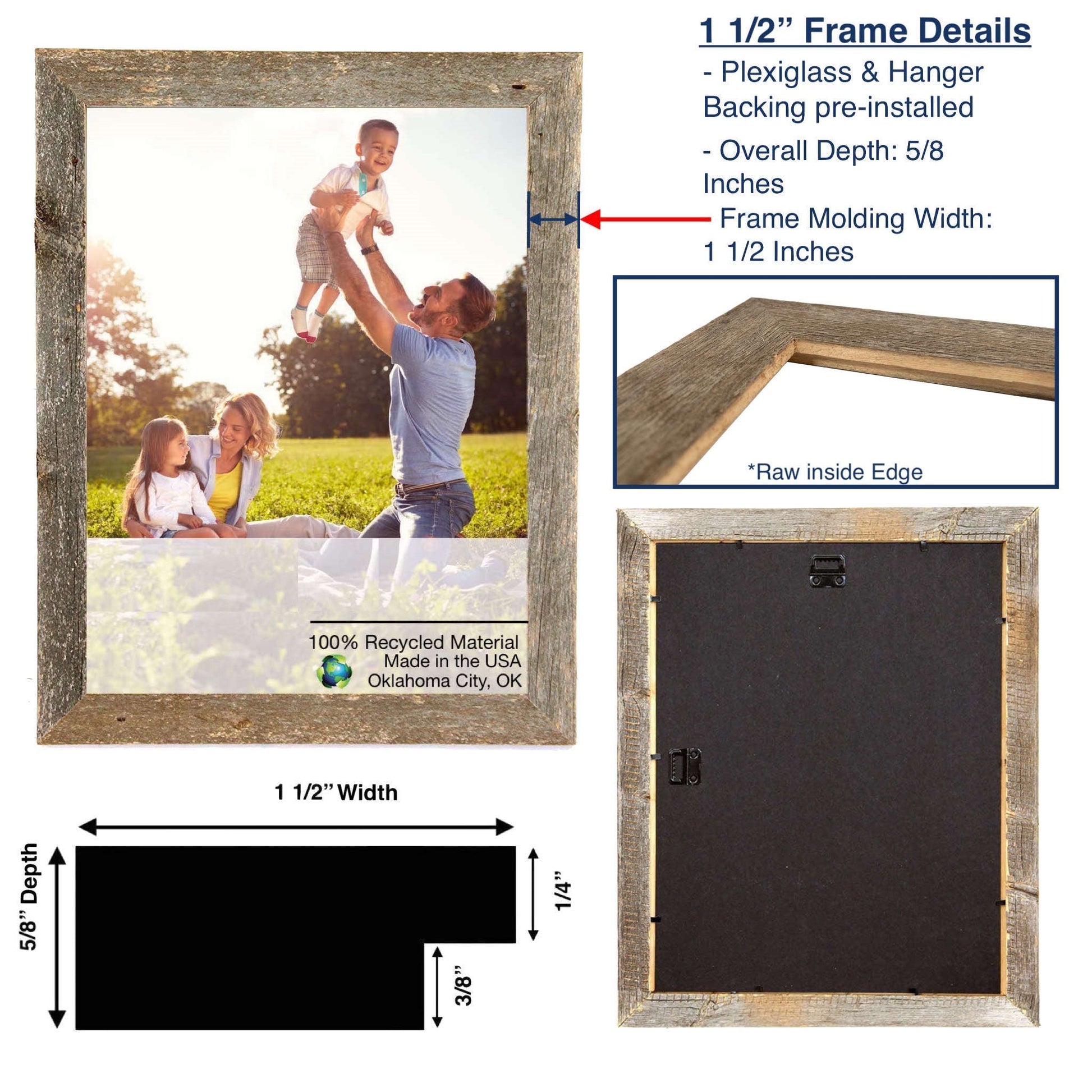 HomeRoots 12" x 12" Rustic Smoky Black Picture Frame