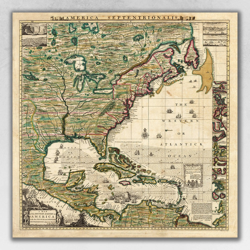 HomeRoots 12" x 12" Vintage 1773 Map of British Empire in North America Wall Art