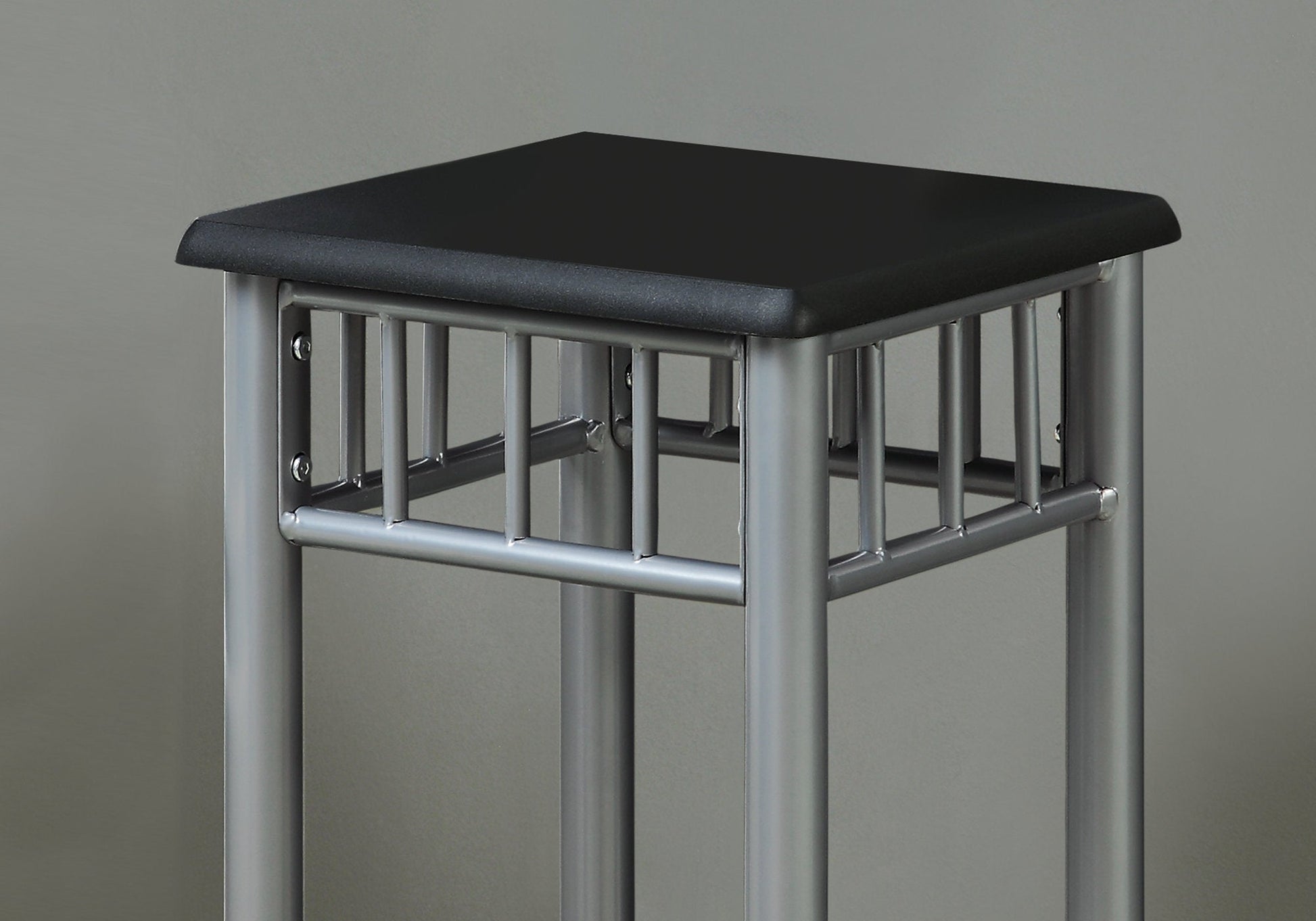 HomeRoots 12" x 12" x 28" MDF Metal Accent Table With Black and Silver Finish