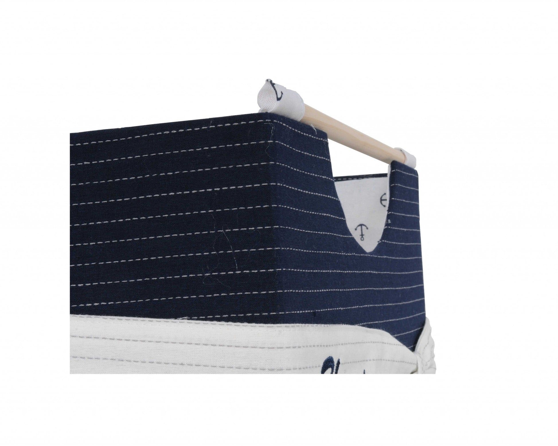 HomeRoots 12" x 12.5" x 9.5" White Blue Foldable Fabric Basket Set of 3
