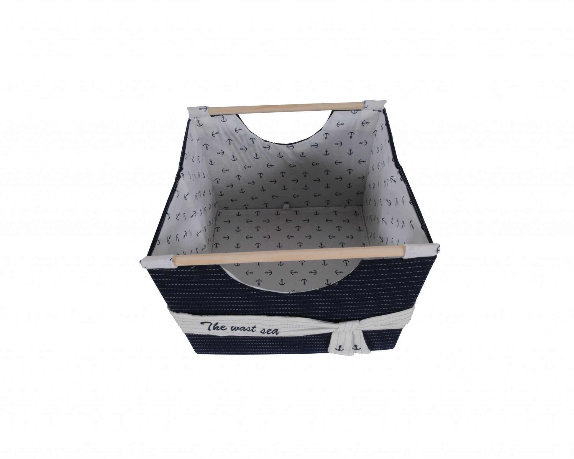 HomeRoots 12" x 12.5" x 9.5" White Blue Foldable Fabric Basket Set of 3