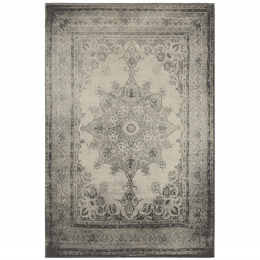 HomeRoots 12' x 15' Ivory and Gray Pale Medallion Area Rug