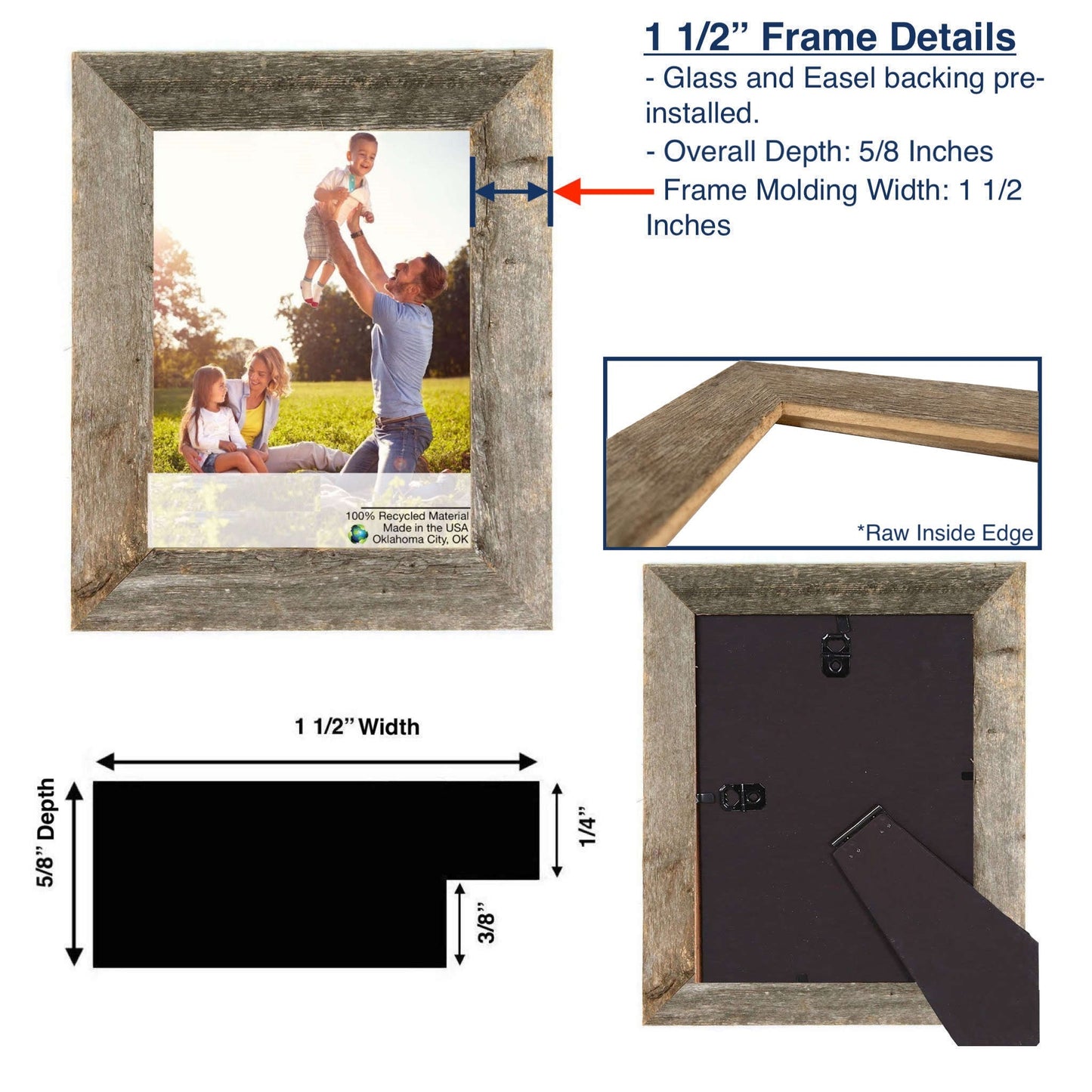 HomeRoots 12" x 15" Rustic White Washed Grey Picture Frame