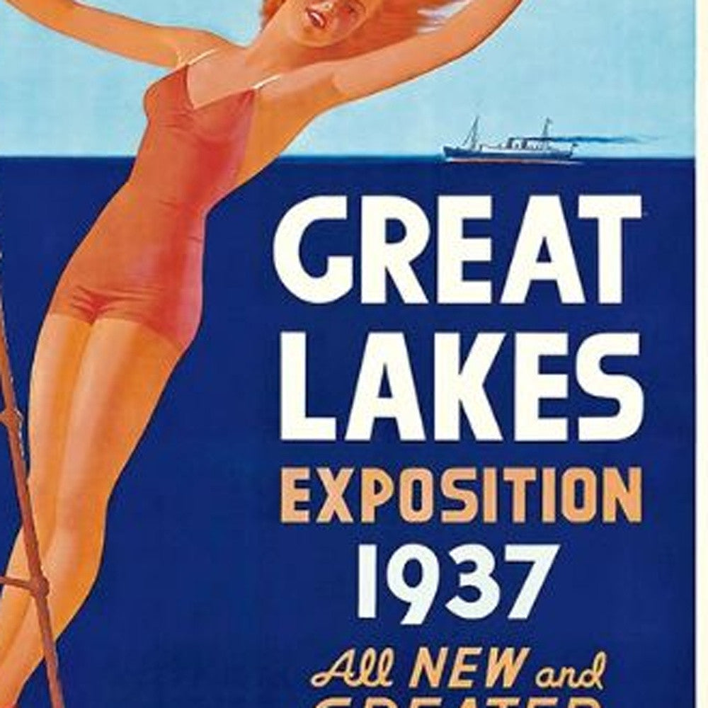HomeRoots 12" x 18" Great Lakes 1937 Vintage Travel Poster Wall Art