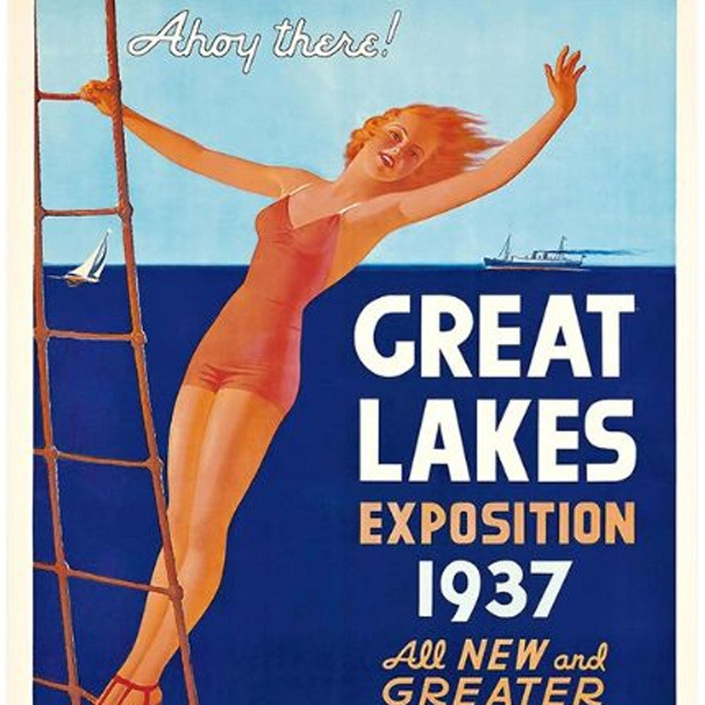 HomeRoots 12" x 18" Great Lakes 1937 Vintage Travel Poster Wall Art