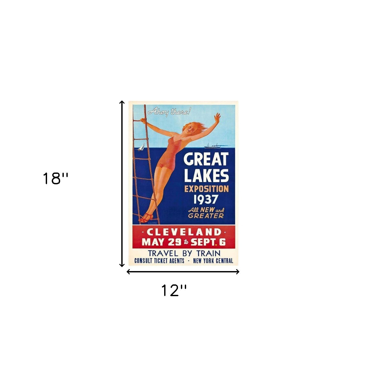 HomeRoots 12" x 18" Great Lakes 1937 Vintage Travel Poster Wall Art