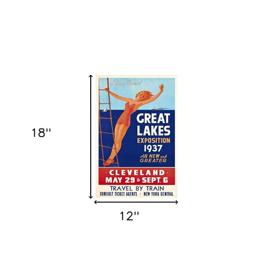 HomeRoots 12" x 18" Great Lakes 1937 Vintage Travel Poster Wall Art