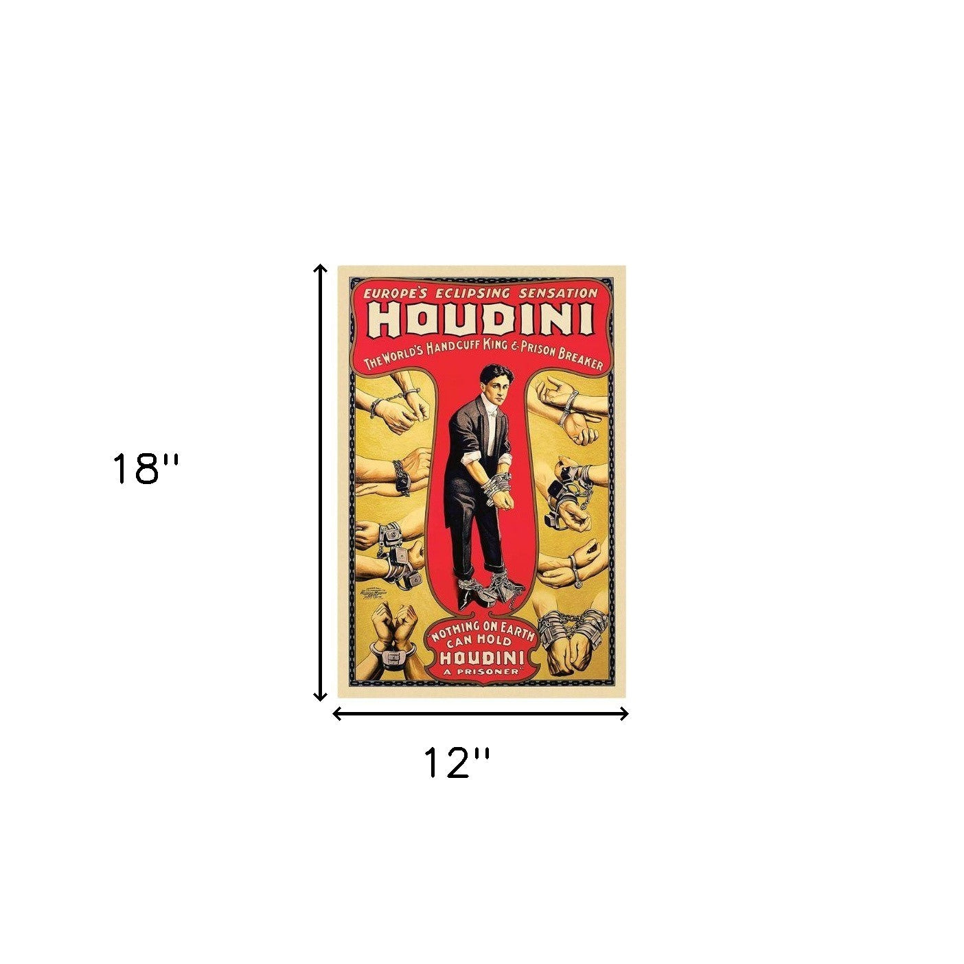 HomeRoots 12" x 18" Houdini Handcuff King Vintage Magic Poster Wall Art