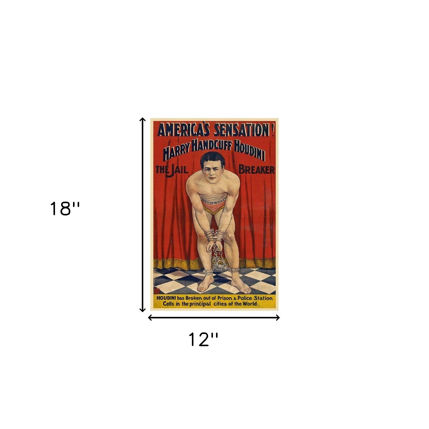 HomeRoots 12" x 18" Houdini in Handcuffs Vintage Magic Poster Wall Art