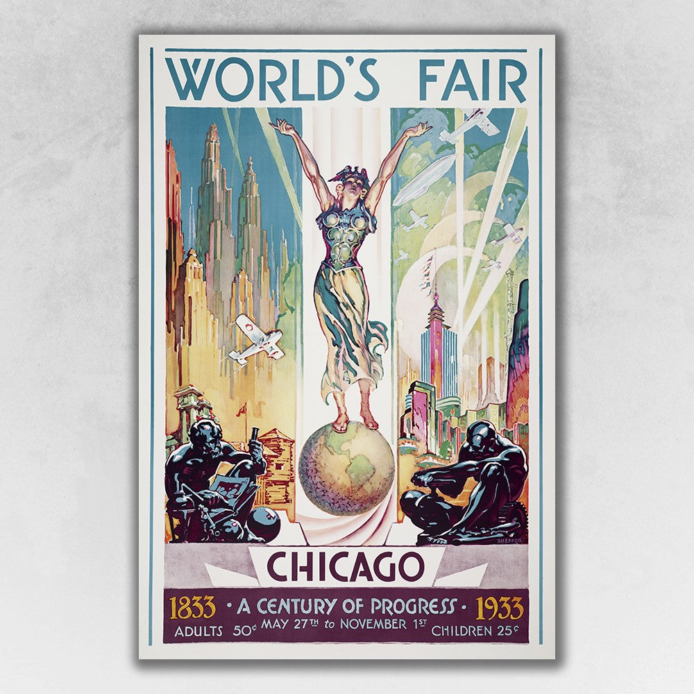 HomeRoots 12" x 18" Vintage 1933 Chicago Worlds Fair Wall Art