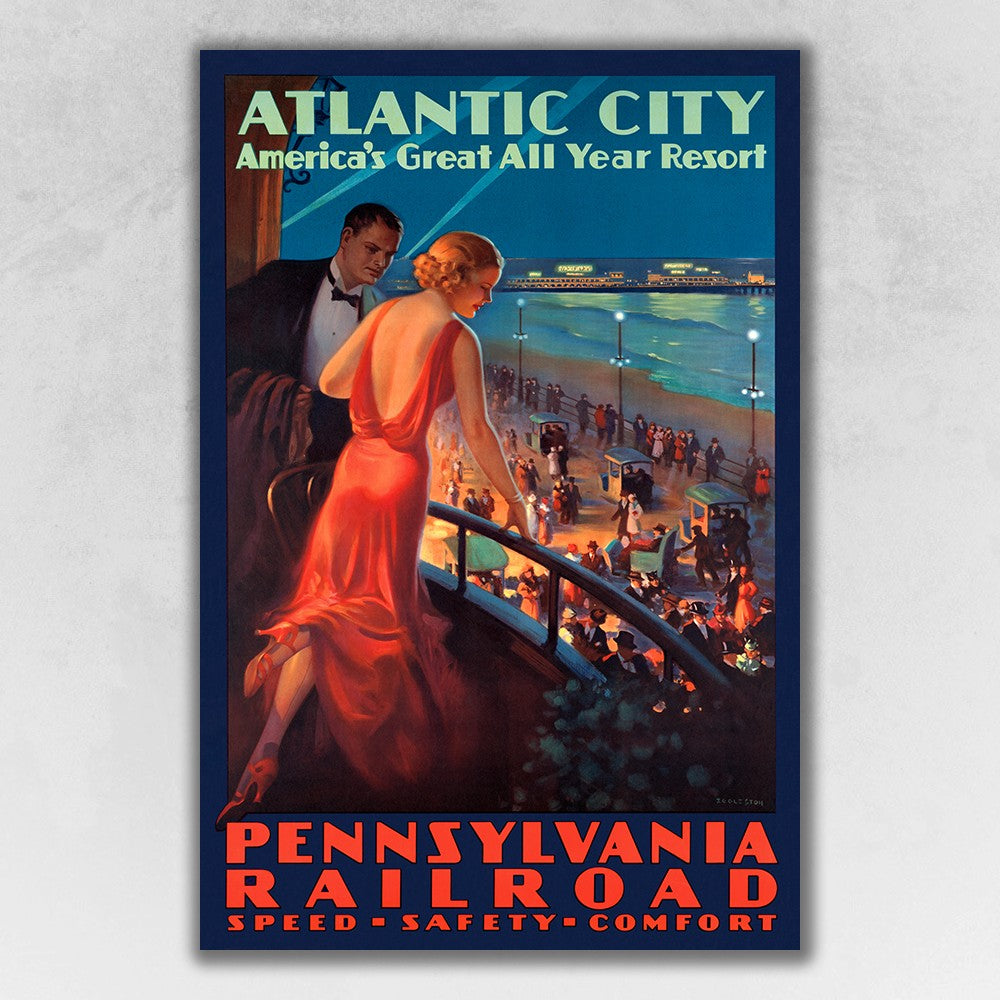 HomeRoots 12" x 18" Vintage 1935 Atlantic City Travel Poster Wall Art
