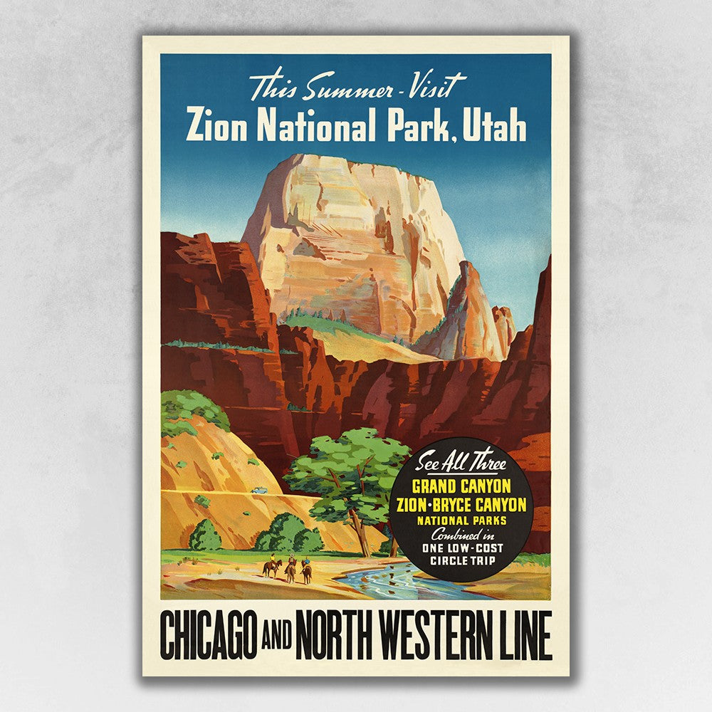 HomeRoots 12" x 18" Zion National Utah c1950s Vintage Travel Poster Wall Art
