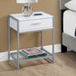 HomeRoots 12" x 18" x 22.25" White Clear Silver Metal Tempered Glass Accent Table