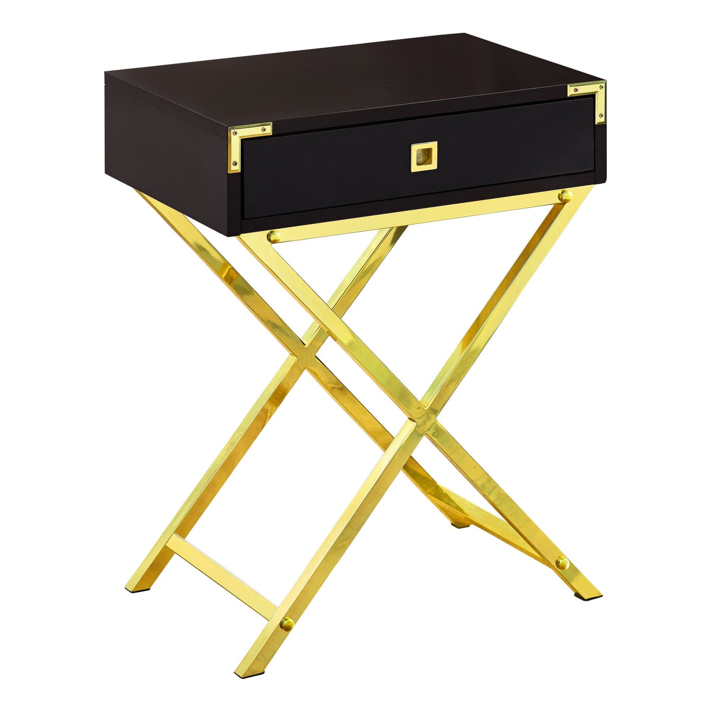 HomeRoots 12" x 18.25" x 24" Cappuccino Finish and Gold Metal Accent Table