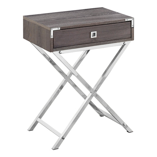 HomeRoots 12" x 18.25" x 24" Dark Taupe Finish and Chrome Metal Accent Table