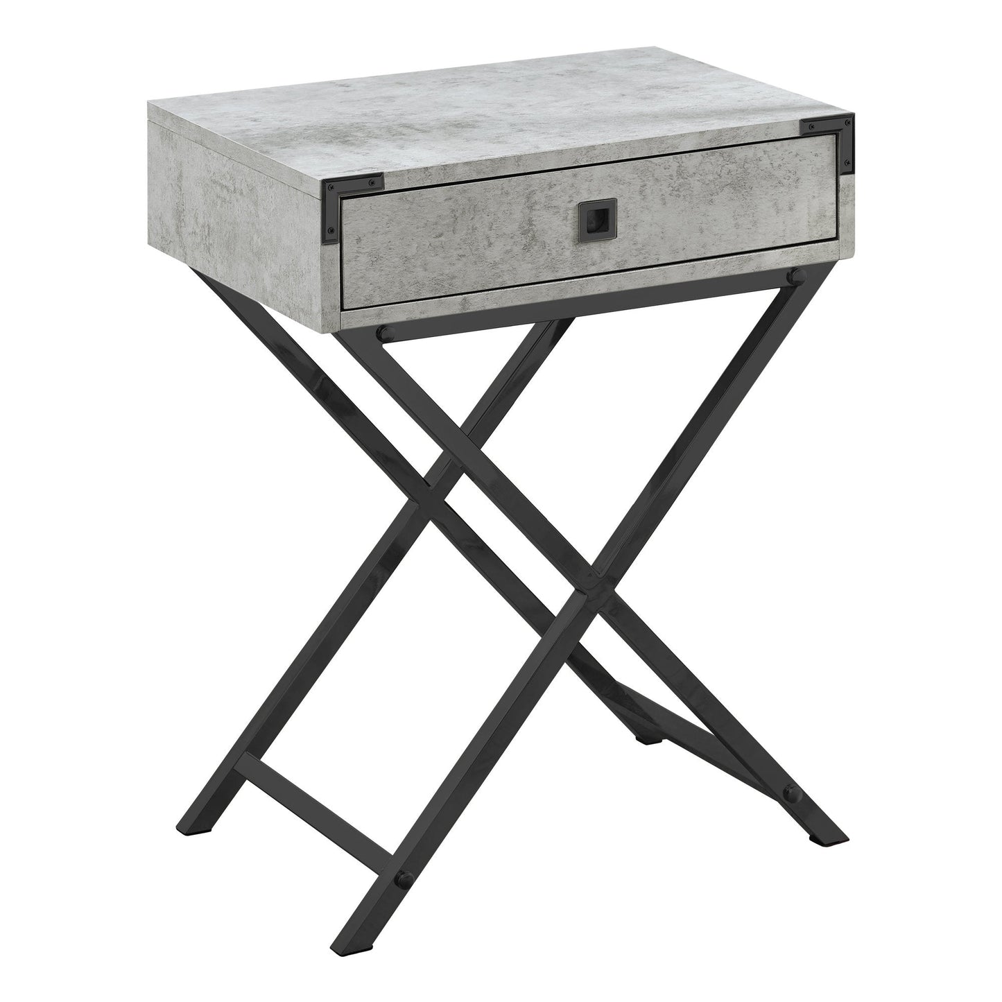 HomeRoots 12" x 18.25" x 24" Grey Cement Finish and Black Nickel Metal Accent Table