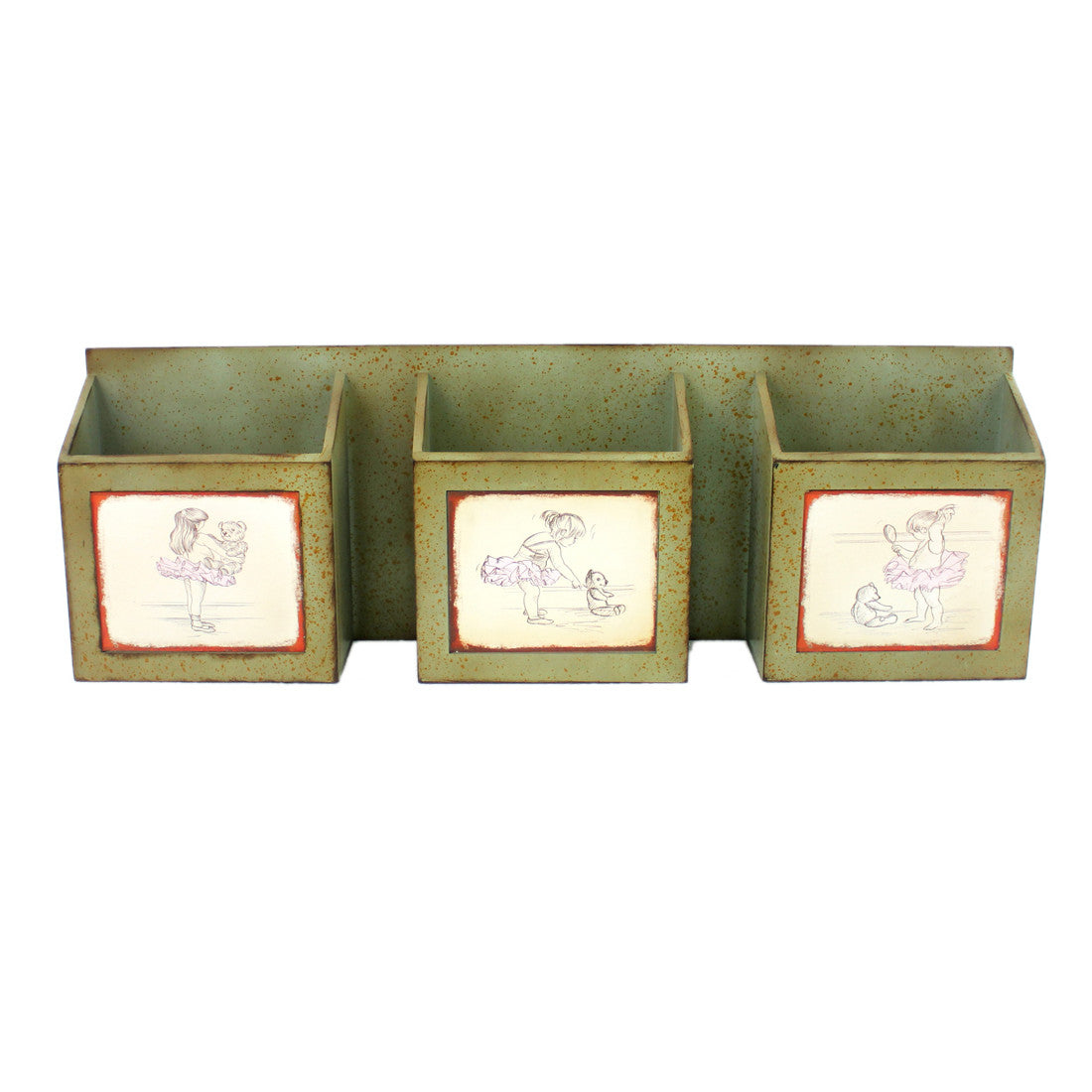 HomeRoots 12" x 36" x 5" Rustic Horizontal Newspaper And Magazine Rack in Green Finish